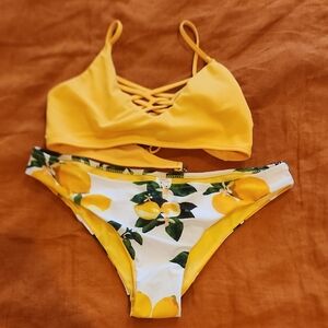 Yellow Lemon Print Bikini Set